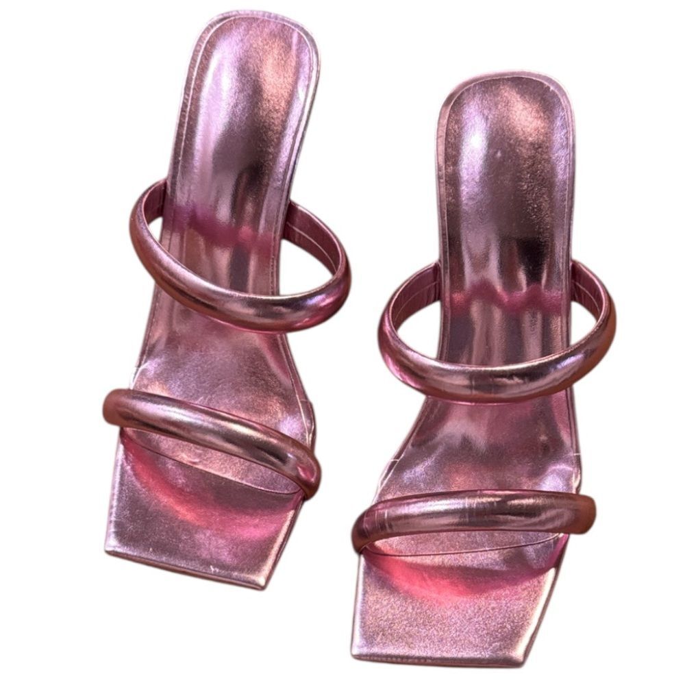 Elegant Pink Women's Heels strap square toe metallic purple 37